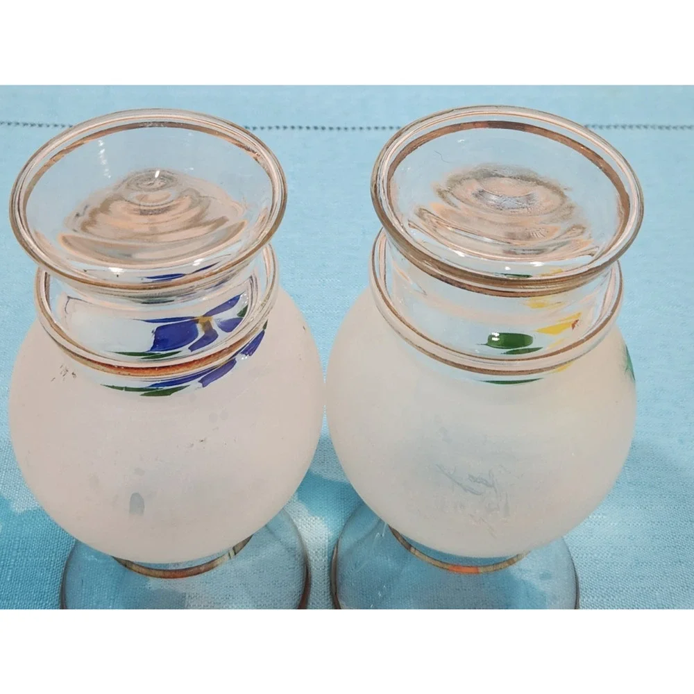 Bartlett Collins Set of 2 Frosted Handpainted Bud Vases W/ Gold Trim Vintage